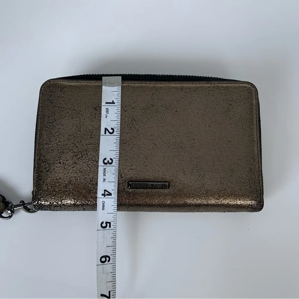 Rebecca Minkoff Regan Universal Wristlet Gold Crackle W/phone holder Metallic